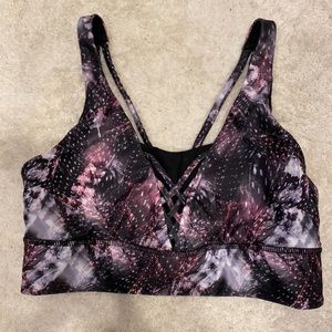Black sports bra with multicolored design